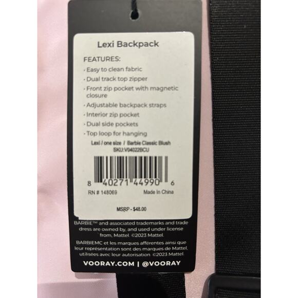 NWT Vooray Barbie Blush Pink Lexi Bagpack Lexi Small Pockets Zipper Side Pockets - Picture 6 of 8